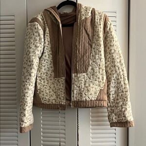 POL Floral Quilted Bomber Jacket - Cream and Brown
